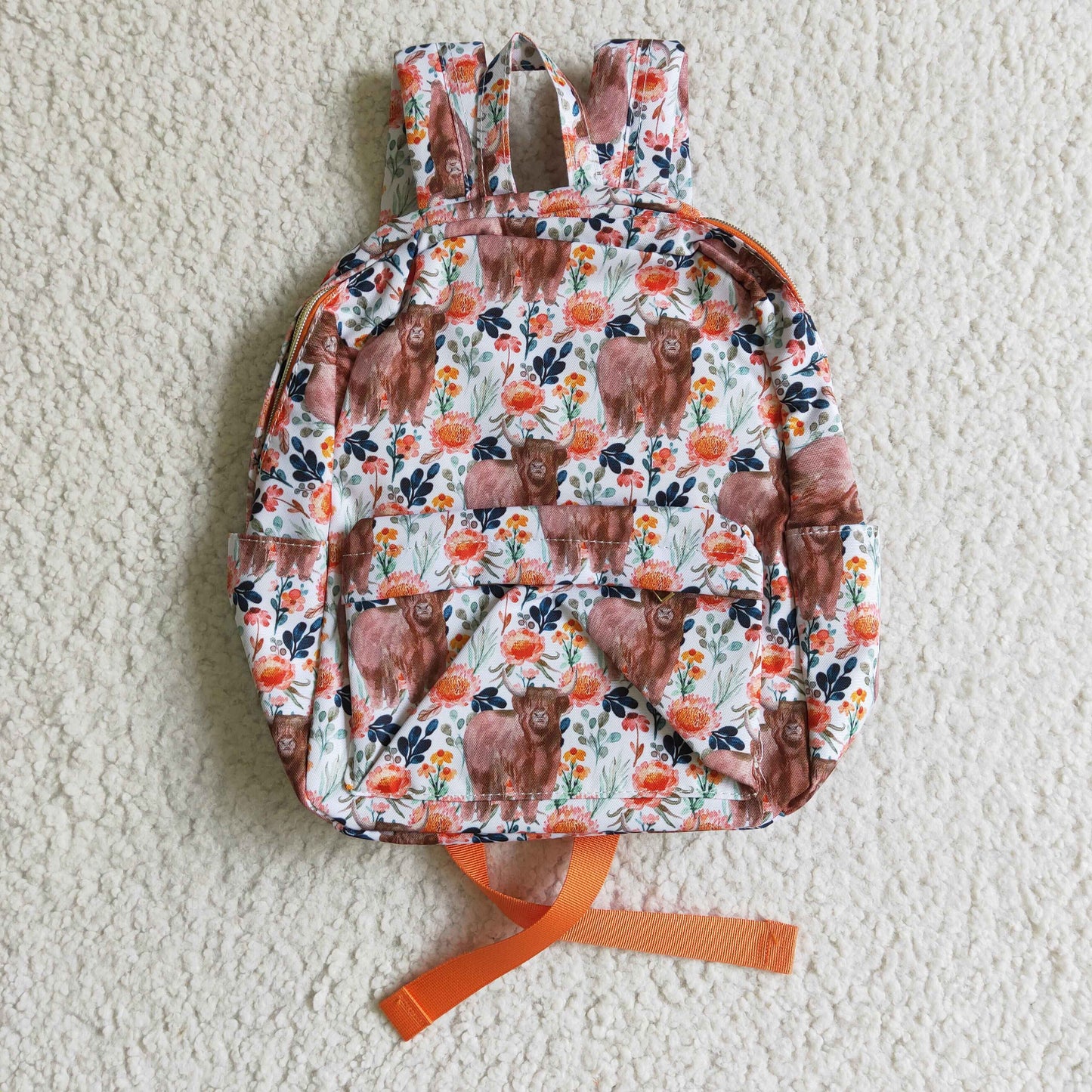 BA0027 Orange Highland Cow Print Little Bag Bagpack