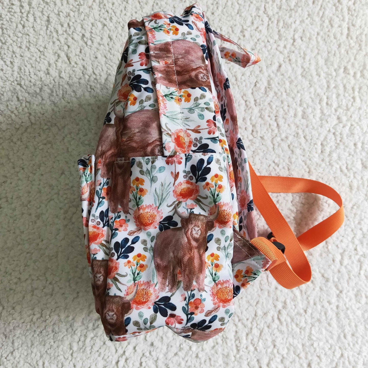 BA0027 Orange Highland Cow Print Little Bag Bagpack