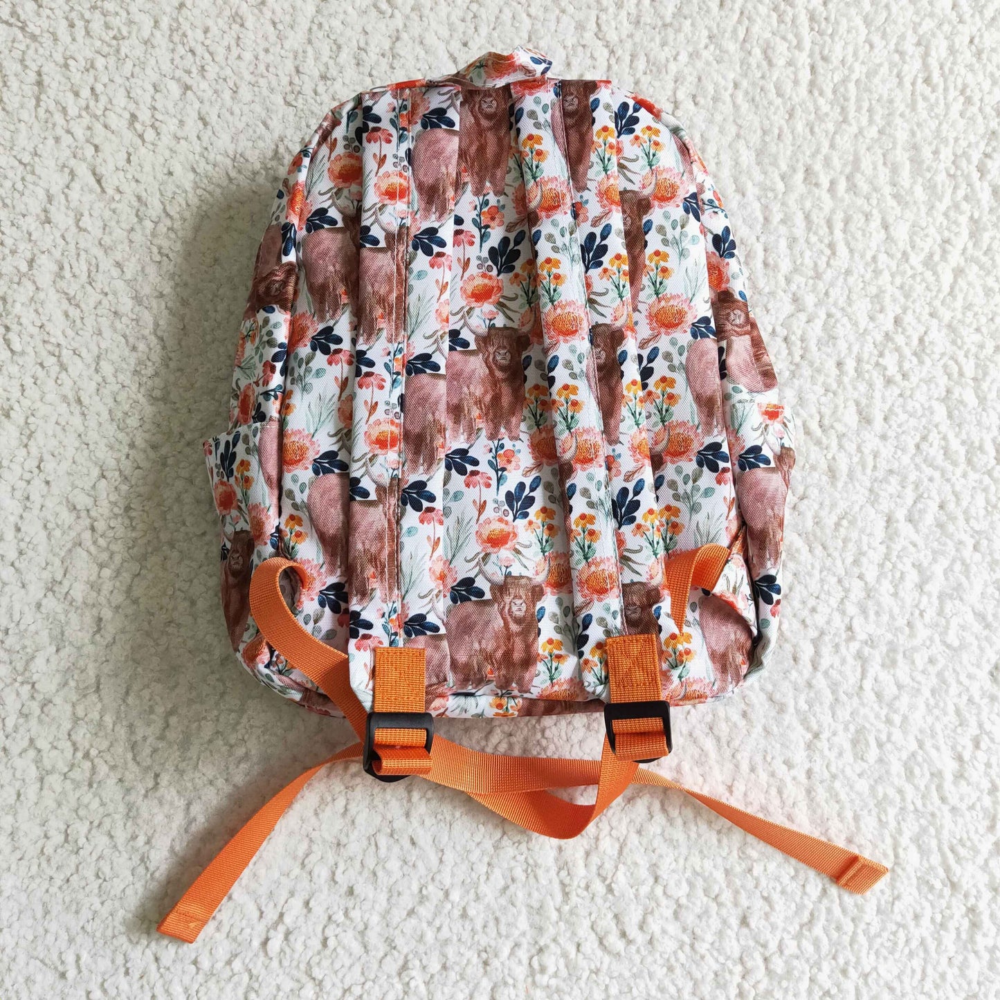 BA0027 Orange Highland Cow Print Little Bag Bagpack