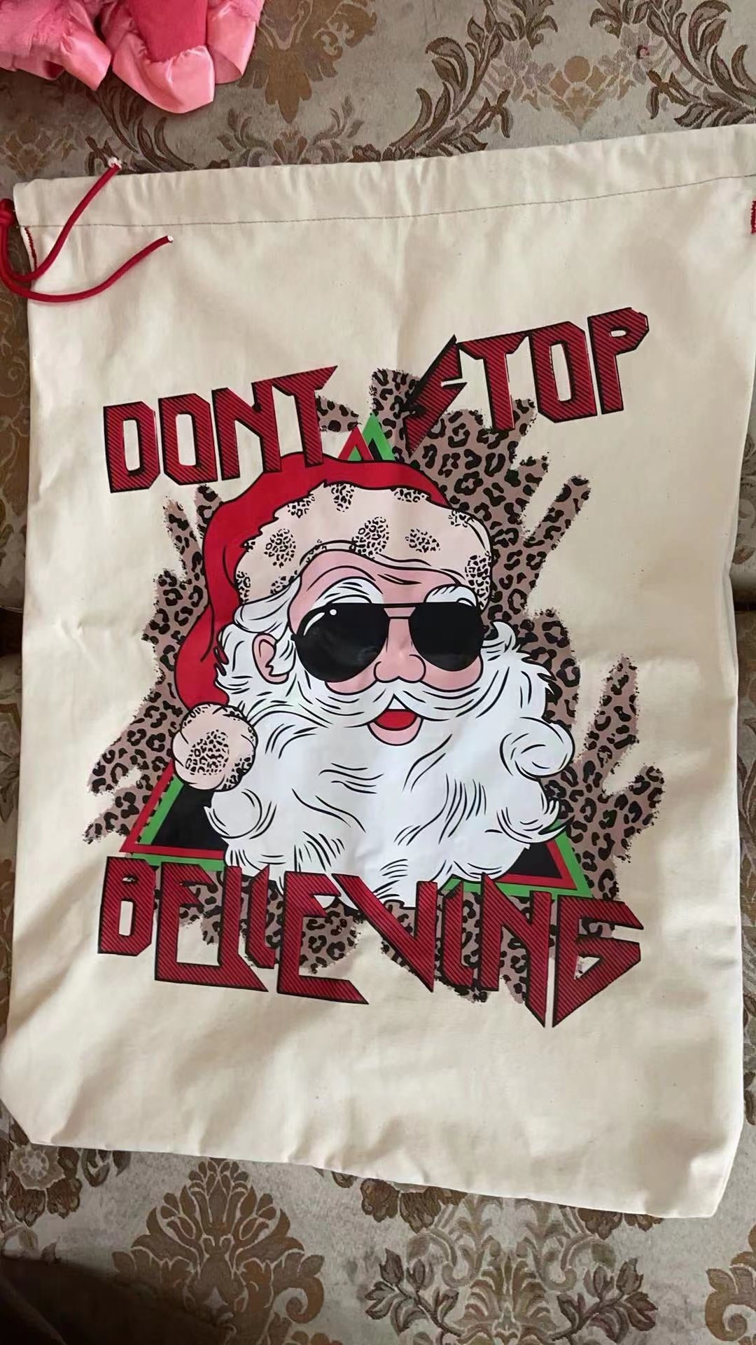 BA0029 Christmas Santa Red Leopard Don't Stop  Little Bag Bagpack