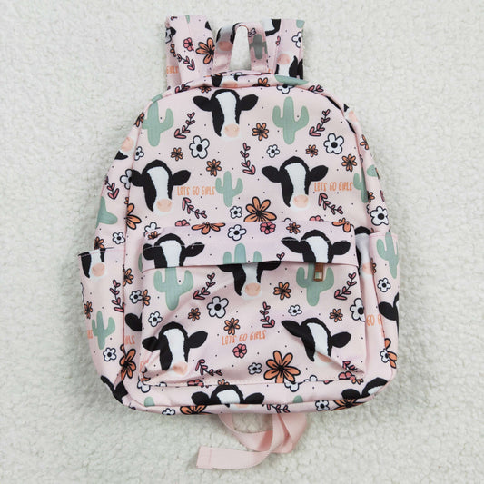 BA0036   Pink Highland Cow Western Boots Print Little Bag Bagpack