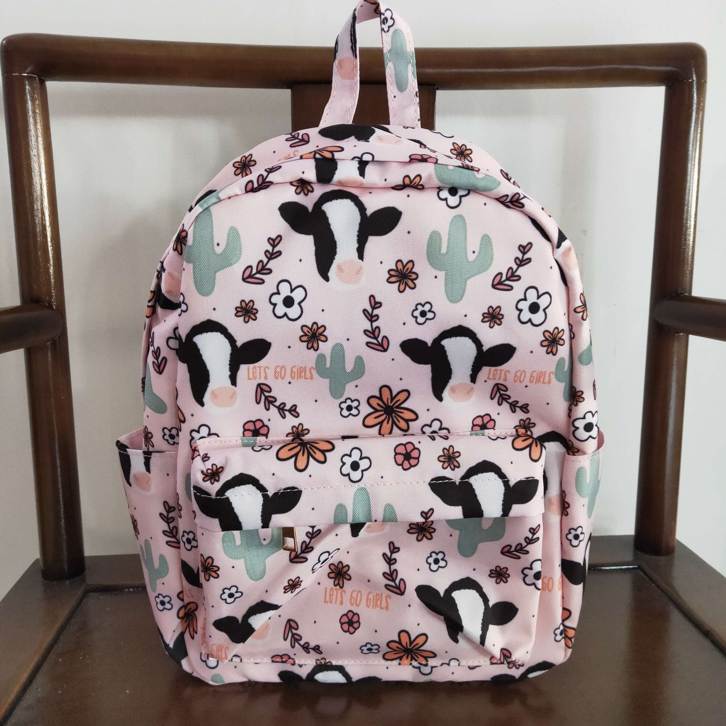 BA0036   Pink Highland Cow Western Boots Print Little Bag Bagpack