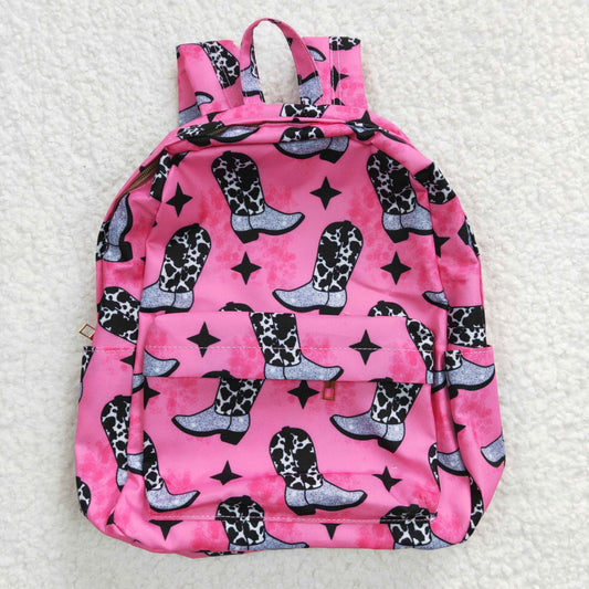 BA0037  Pink Cowboy Western Boots Print Little Bag Bagpack