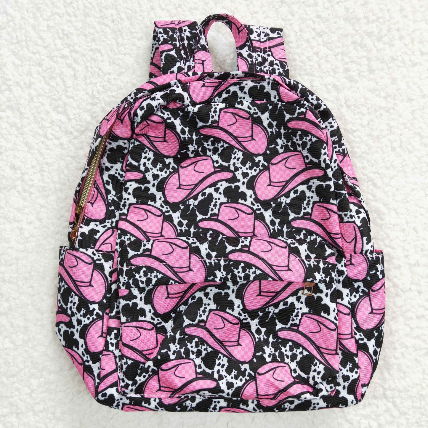 BA0038  Pink Cowboy Western Hat Print Little Bag Bagpack