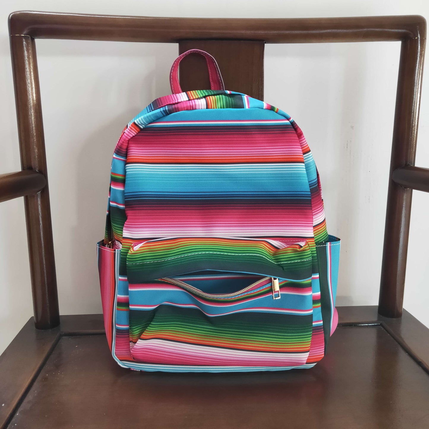 BA0041 Blue Pink Stripes Print Little Bag Bagpack