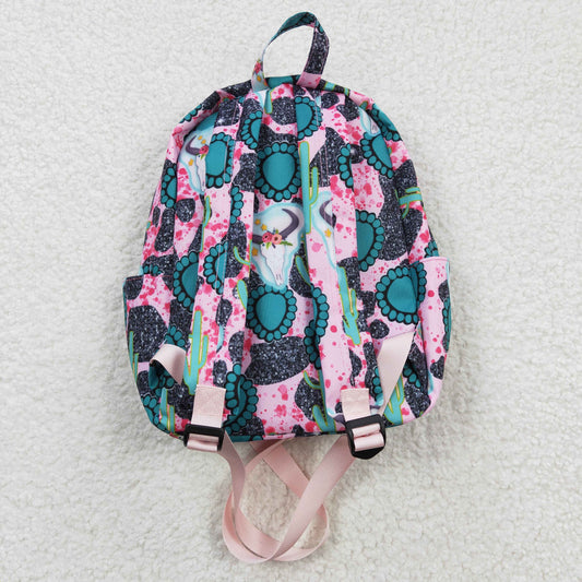 BA0044 Blue Pink Highland Cow Western Boots Print Little Bag Bagpack