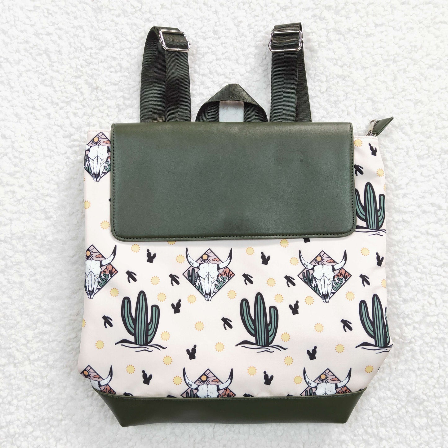 BA0050 Green Highland Cow Western Boots Print Little Bag Bagpack