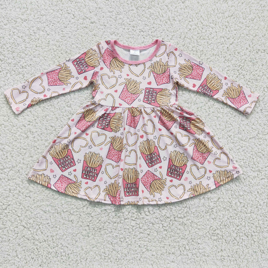 GLD0159 Valentine Love Pink Bleach Fries Before Guys Girls Long Sleeve Dresses