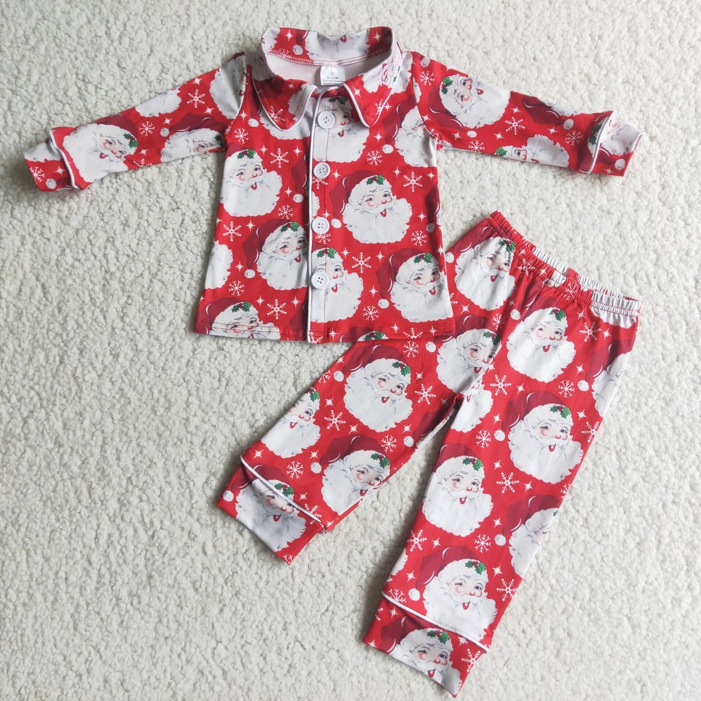 6 C7-24 Santa Christmas Red Boys Long Sleeve Pants Outfits Collar Pajamas