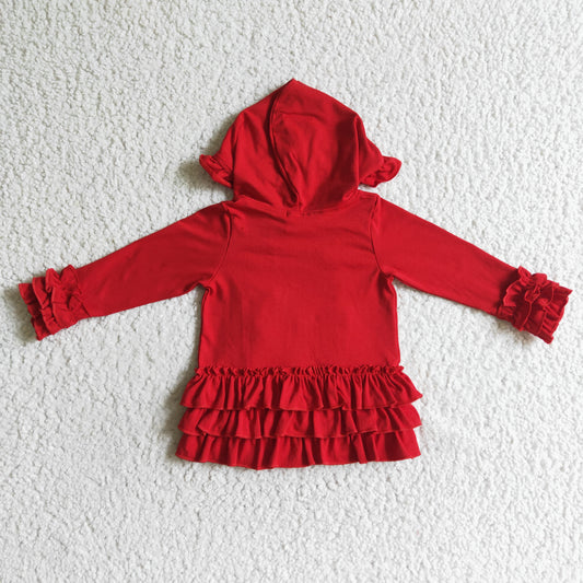 GT0019 Red Ruffles Girls Long Sleeve Hoodies Top