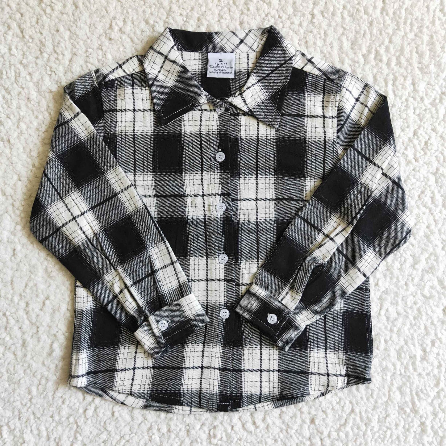 BT0060 Black Plaid Boys Long Sleeve Top Winter Collar T-Shirts