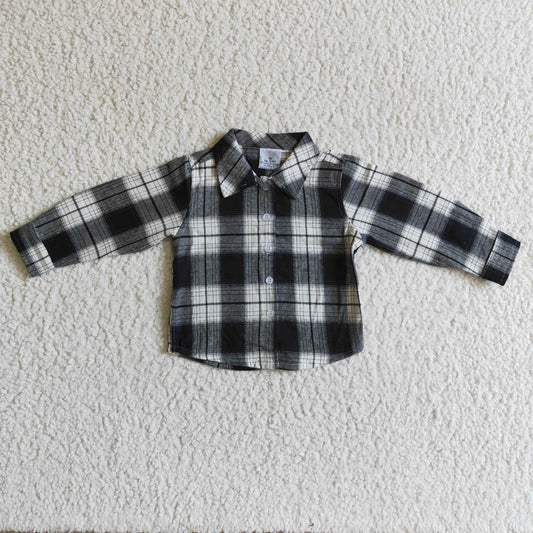 BT0060 Black Plaid Boys Long Sleeve Top Winter Collar T-Shirts