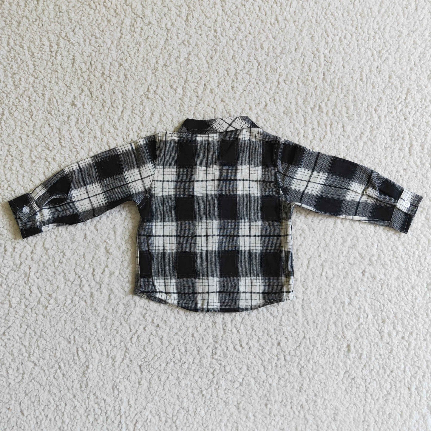 BT0060 Black Plaid Boys Long Sleeve Top Winter Collar T-Shirts