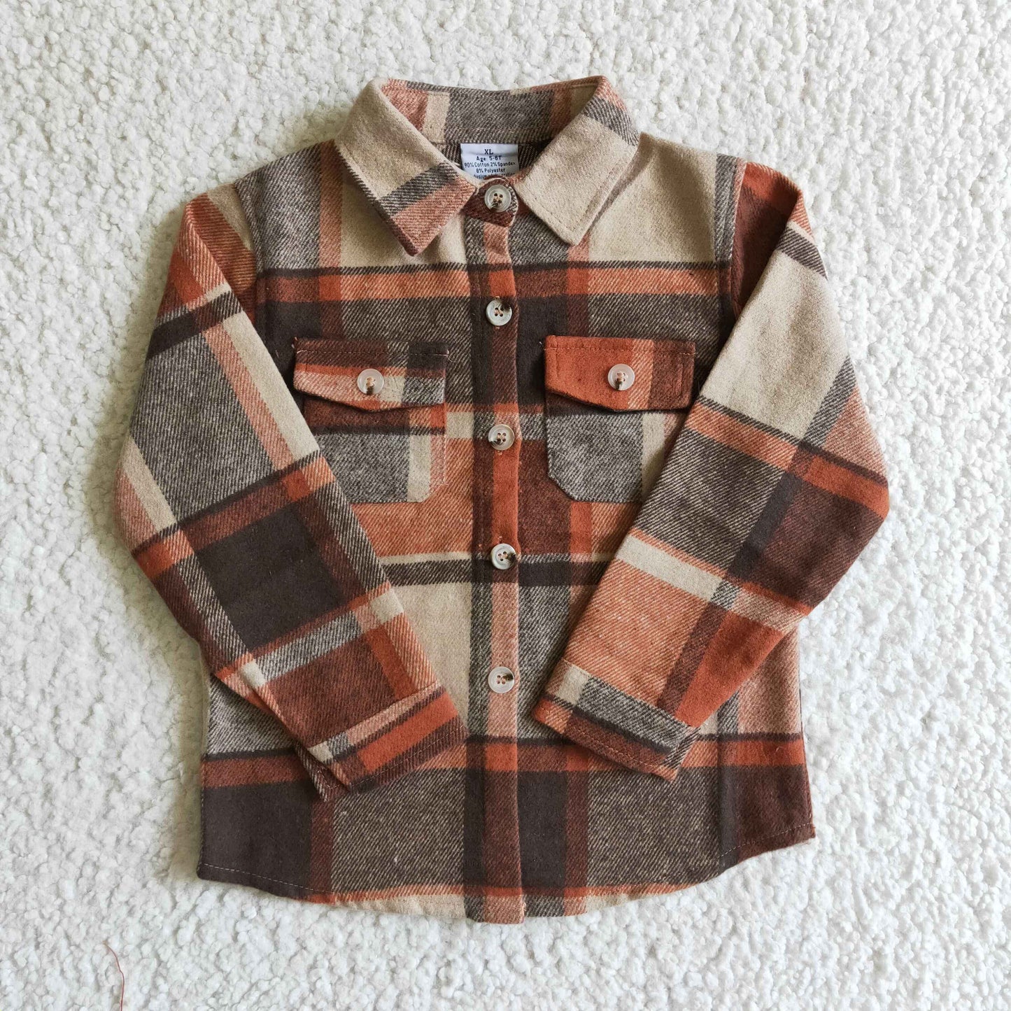 BT0061 Orange Plaid Boys Long Sleeve Top Winter Collar T-Shirts