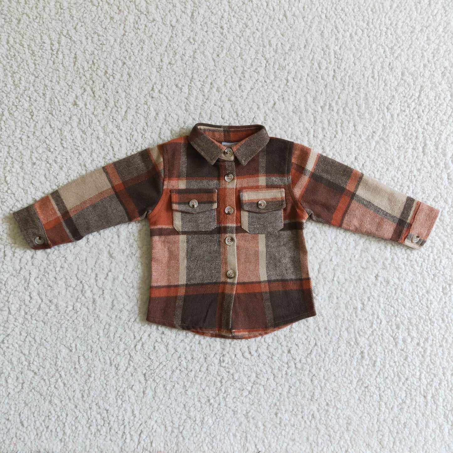 BT0061 Orange Plaid Boys Long Sleeve Top Winter Collar T-Shirts