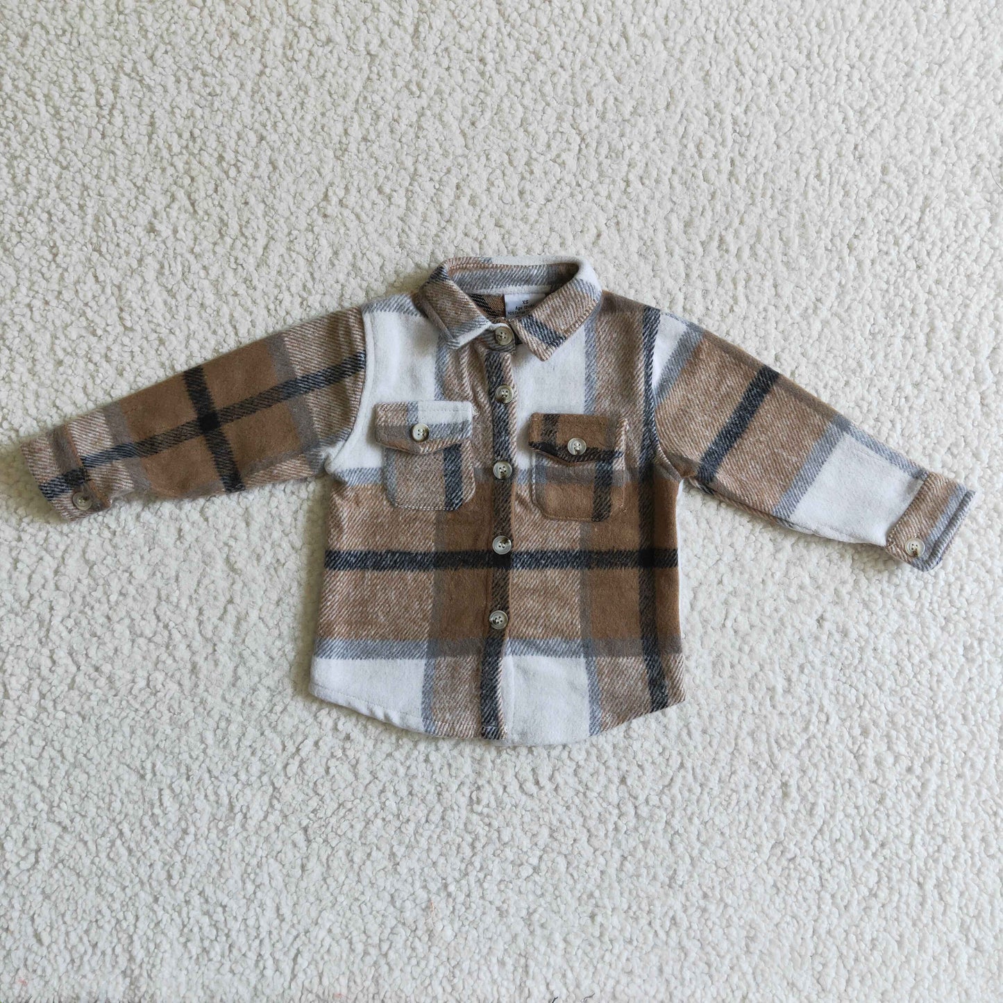 BT0062  Brown Plaid Boys Long Sleeve Top Winter Collar T-Shirts