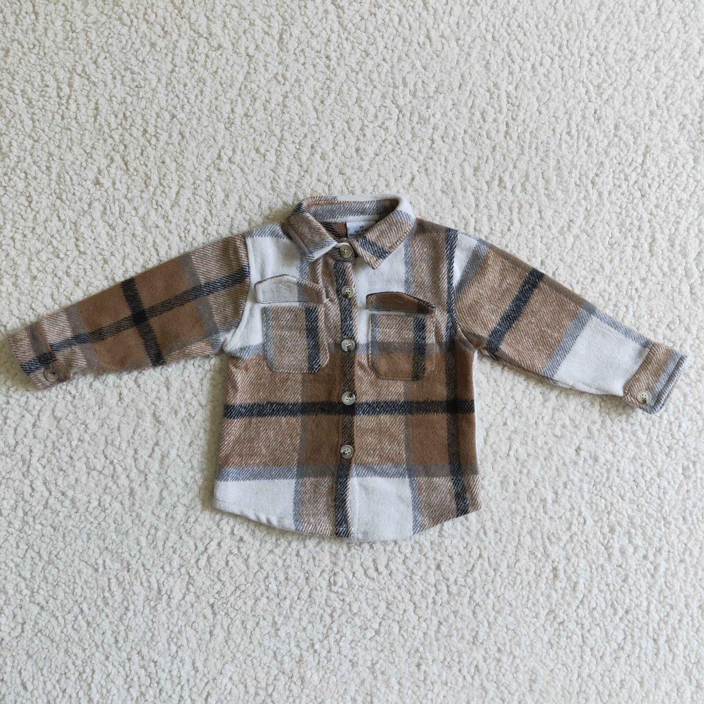 BT0062  Brown Plaid Boys Long Sleeve Top Winter Collar T-Shirts