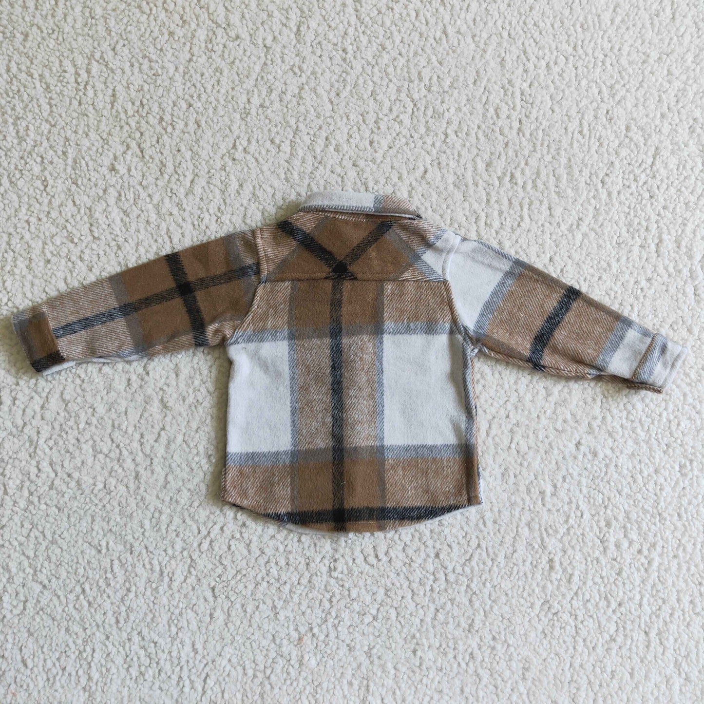 BT0062  Brown Plaid Boys Long Sleeve Top Winter Collar T-Shirts