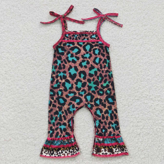 SR0229 Pink Leopard Girls Sleeveless Jumpsuit Overall Pants