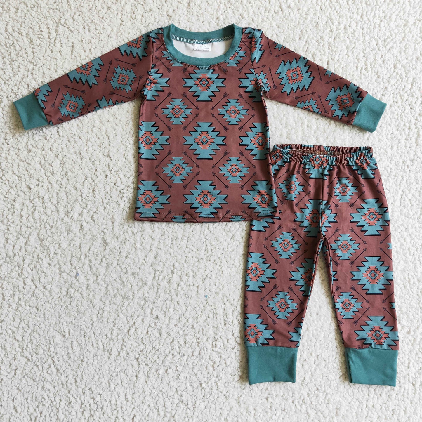 BLP0107 Brown Blue Western Boys Long Sleeve Pants Outfits Pajamas