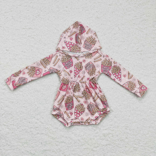 LR0244 Valentine Love Fries Before Guys Pink Hoodies Girls Long Sleeve Romper