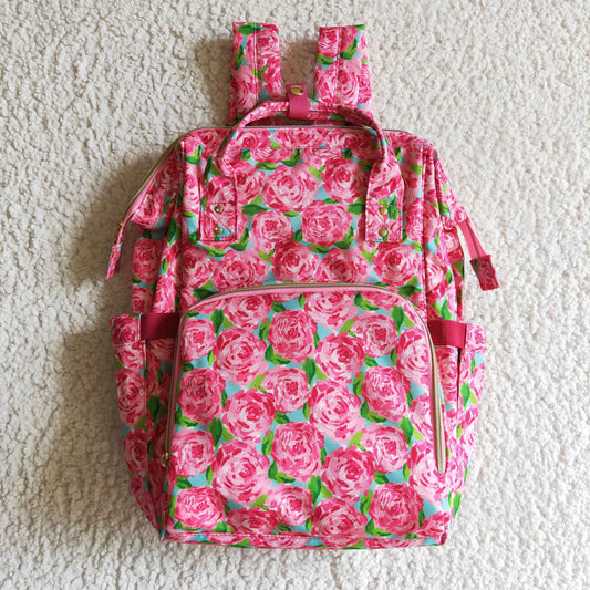 BA0026 Pink Floral Flower School Bag Bagpack