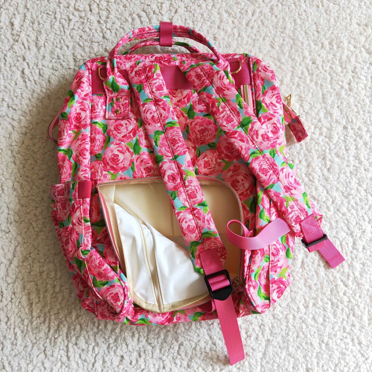 BA0026 Pink Floral Flower School Bag Bagpack