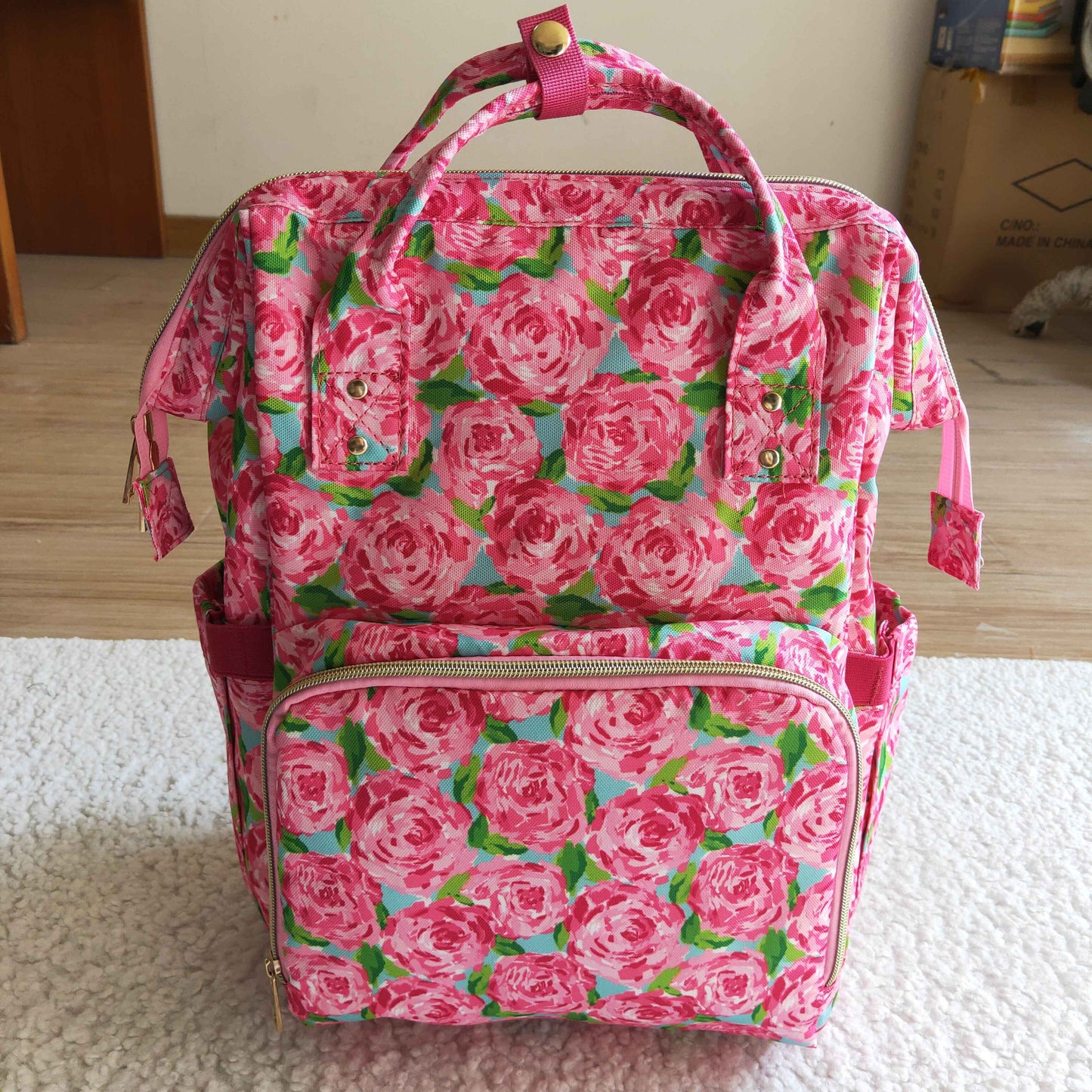 BA0026 Pink Floral Flower School Bag Bagpack