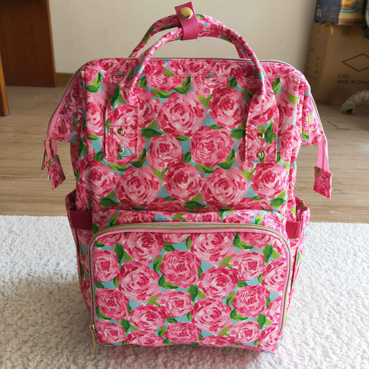 BA0026 Pink Floral Flower School Bag Bagpack