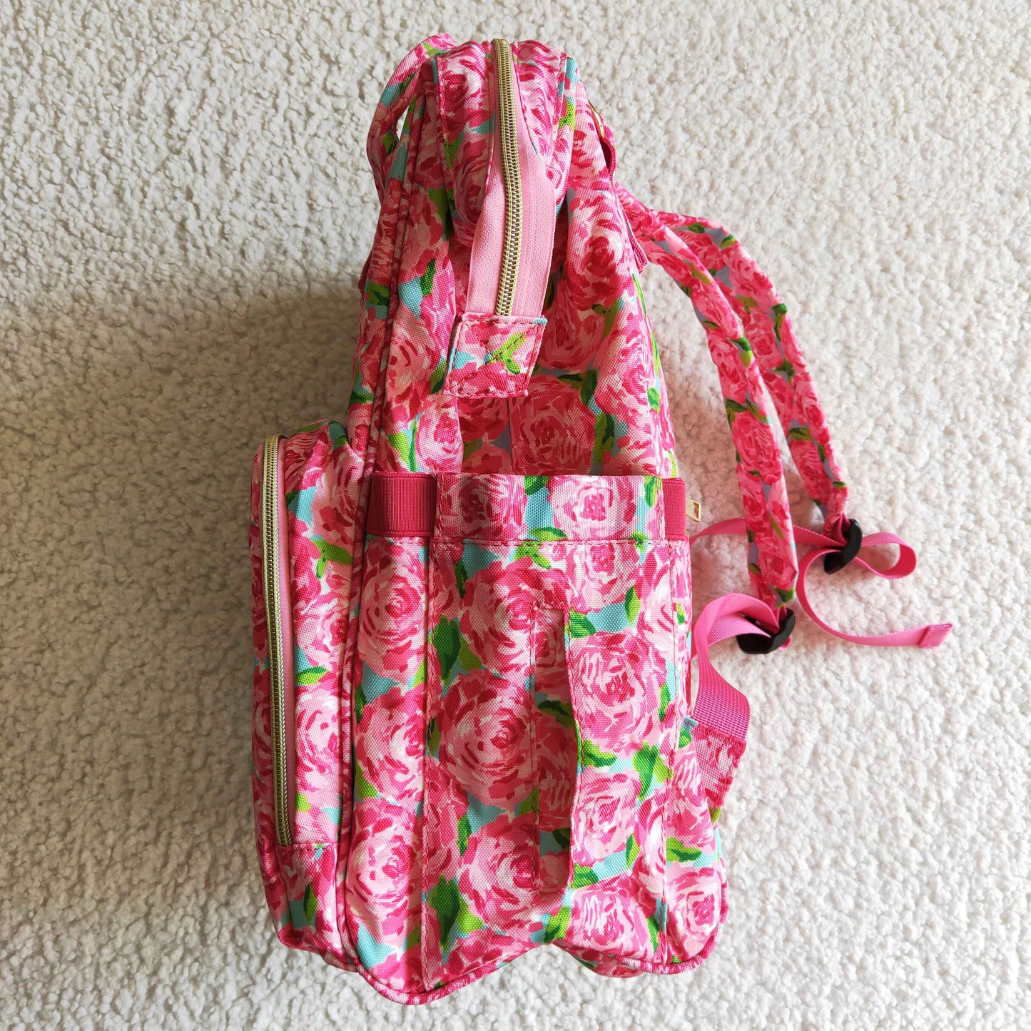 BA0026 Pink Floral Flower School Bag Bagpack