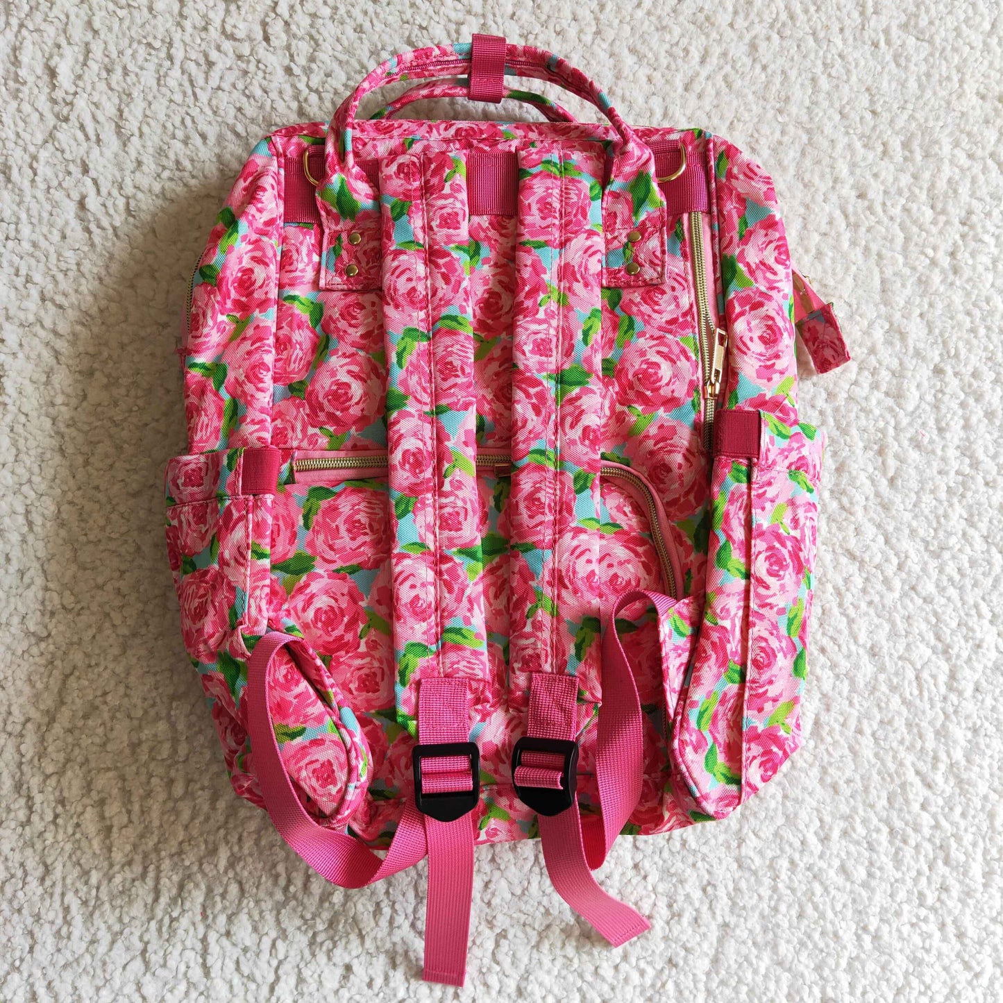 BA0026 Pink Floral Flower School Bag Bagpack