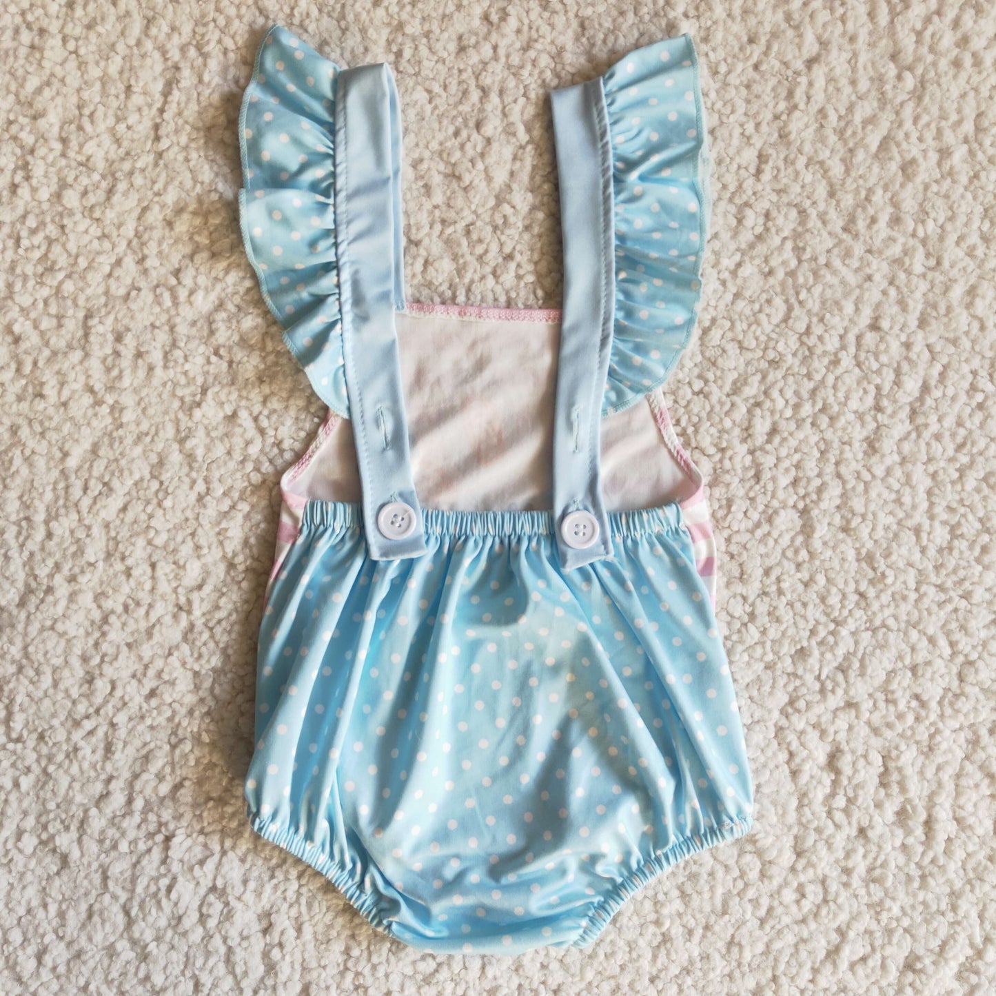 Clearance E11-3 Easter Rabbits Blue Pink Newborn Girls Sleeveless Romper