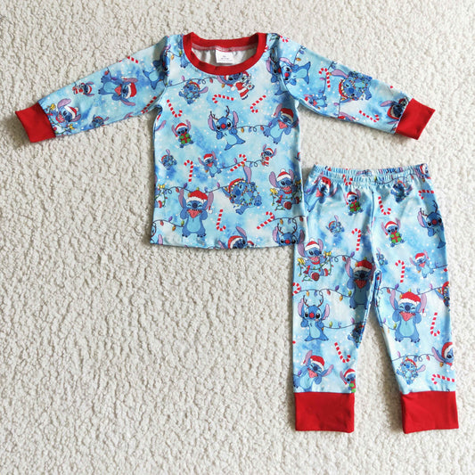BLP0096 Christmas Red Blue Cartoon Boys Long Sleeve Pants Outfits Pajamas