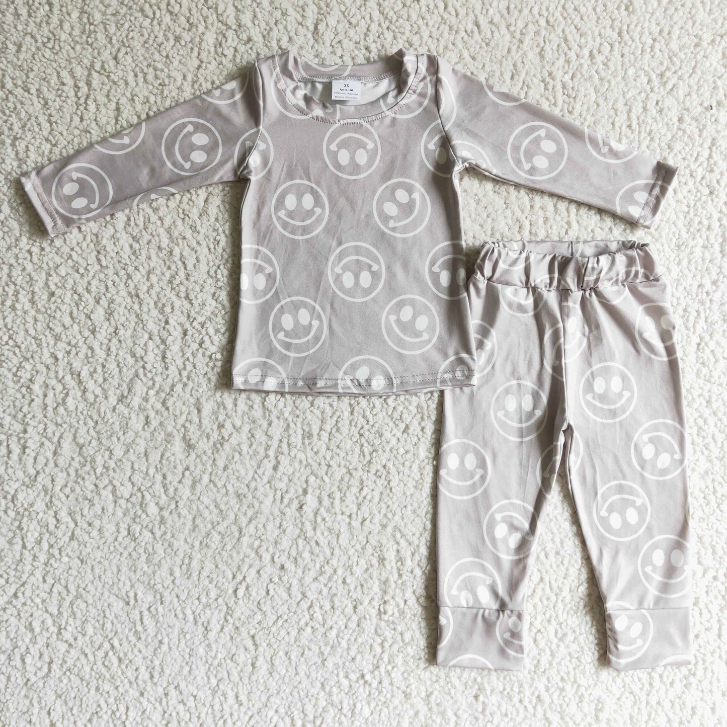 GLP0197 Grey Smile Girls Long Sleeve Pants Outfits Pajamas