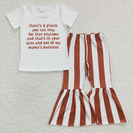 E4-4 Red Stripes Letter Business Girls Short Sleeve Pants Outfits