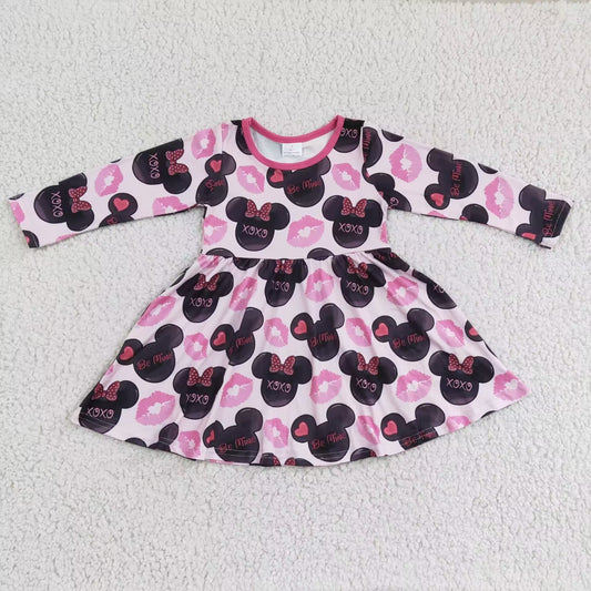 promotion GLD0162 Valentine Pink M Cartoon Girls Long Sleeve Dresses