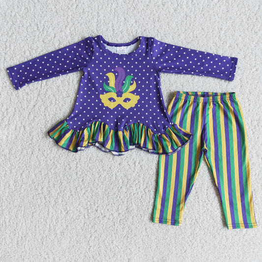 6 A27-20 Mardi Gras Purple Striped Print Baby Girls Set