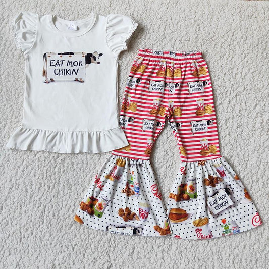 Clearance A12-4 Eat Mor Chikin Striped Print Girls Outfits