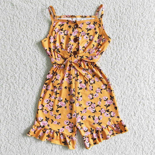 SR0005 Summer Yellow Floral Print Jumpsuits