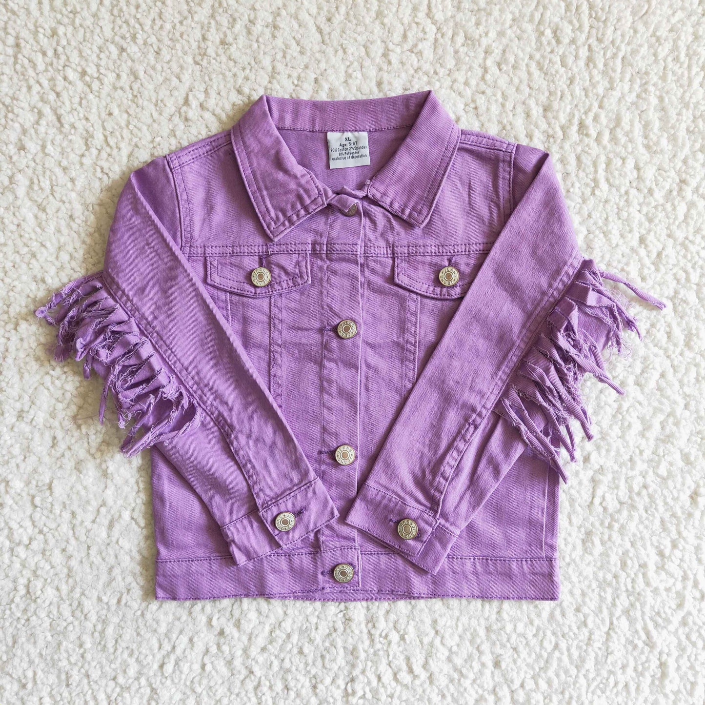 6 A32-19 Purple Long Sleeve Tassels Denim Jacket