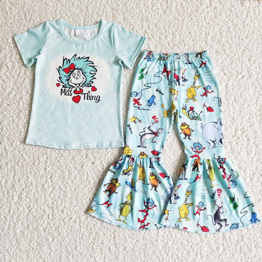 Clearance B3-25 Miss Thing Blue Cartoon Girls Short Sleeve Pants Outfits