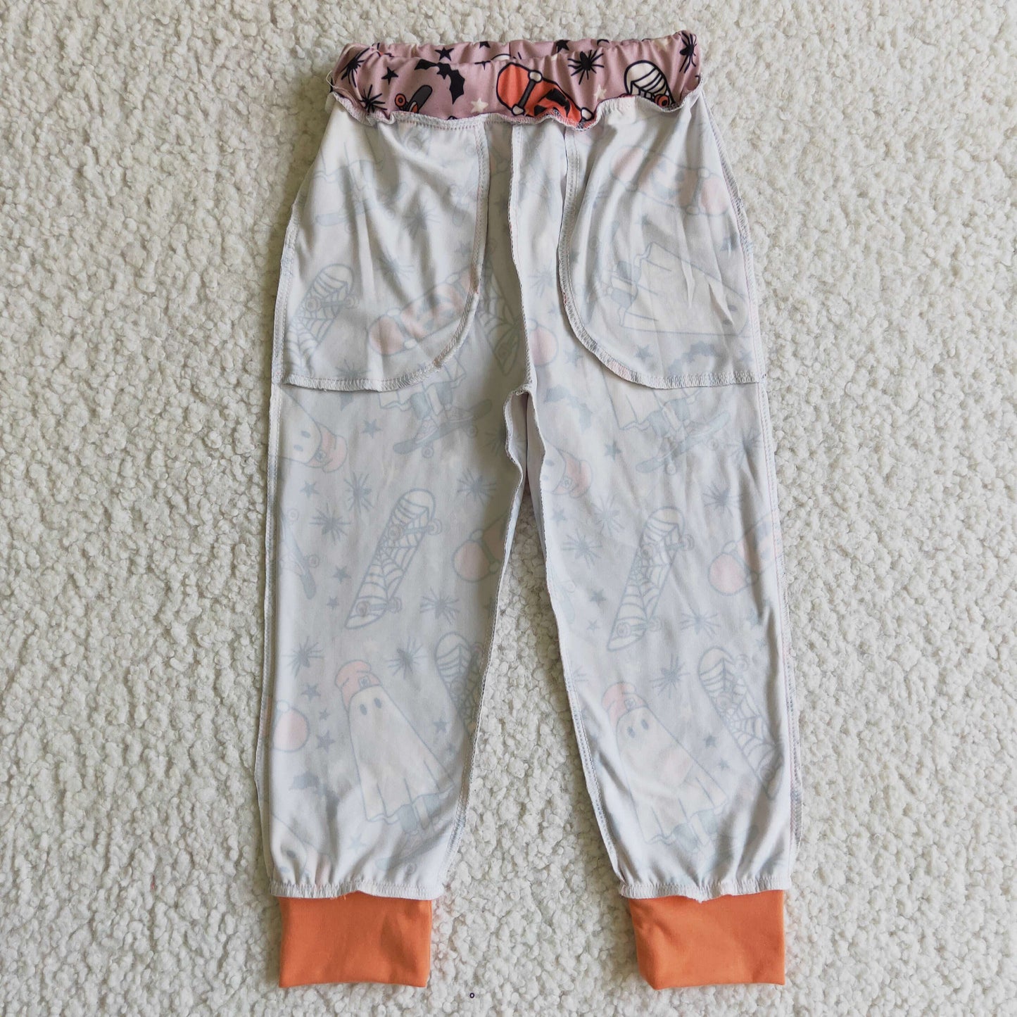 P0024 Halloween Pumpkin Ghost Cartoon Orange Skateboard Spider Baby Girls Legging Long Pants