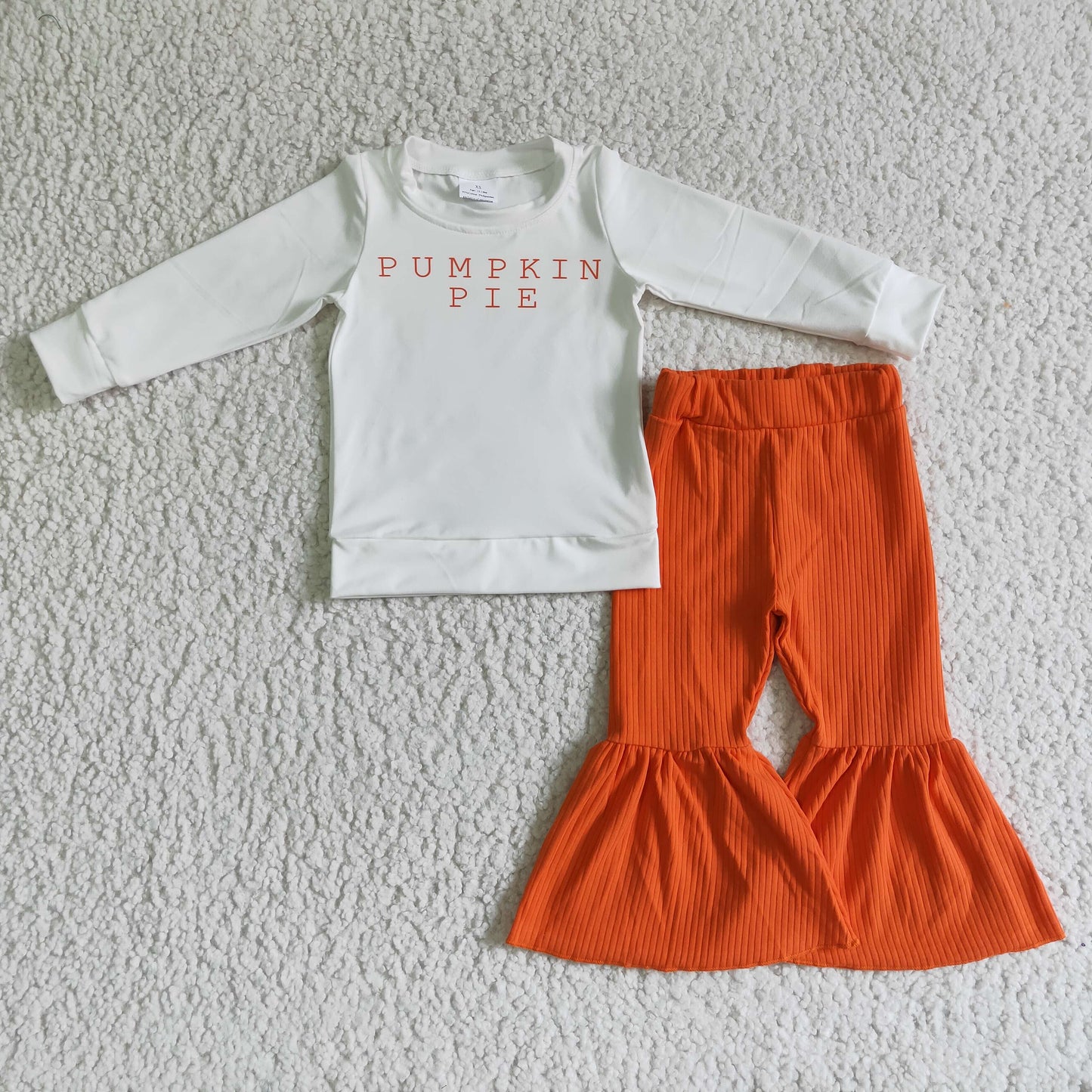 GLP0185 Halloween Pumpkin Pie Orange Girls Long Sleeve Bell Bottom Pants Outfits