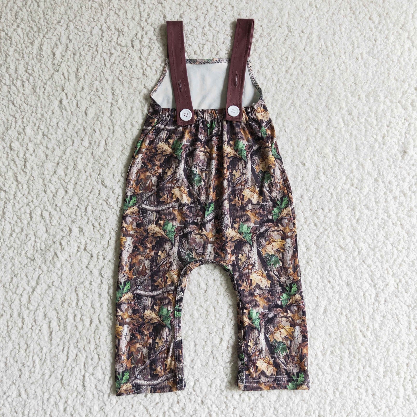 SR0099 Christmas Deer Brown Leaf Leaves Camo Boys Short Sleeve Romper