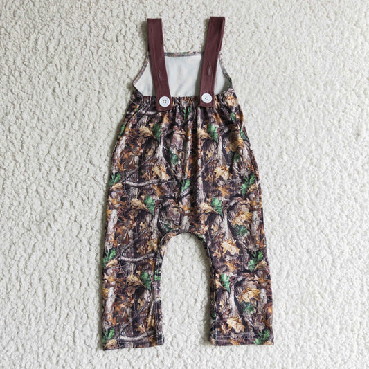 SR0099 Christmas Deer Brown Leaf Leaves Camo Boys Short Sleeve Romper