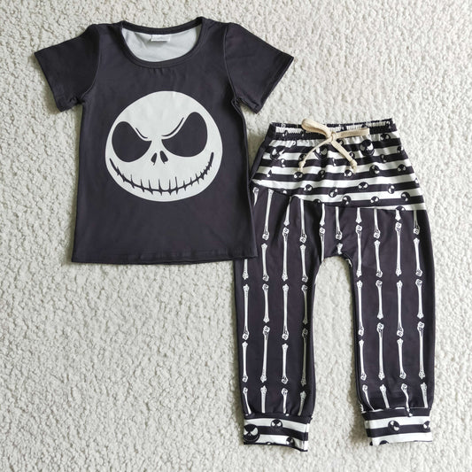 Clearance A0-15 Halloween Black White Stripes Ghost Boys Short Sleeve Pants Outfits