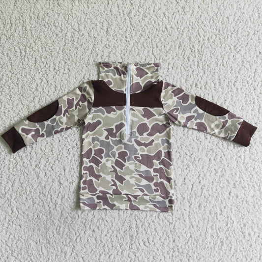 BT0029 Green Brown Camo Boys Long Sleeve Top Collar Polo Pullover T-Shirts