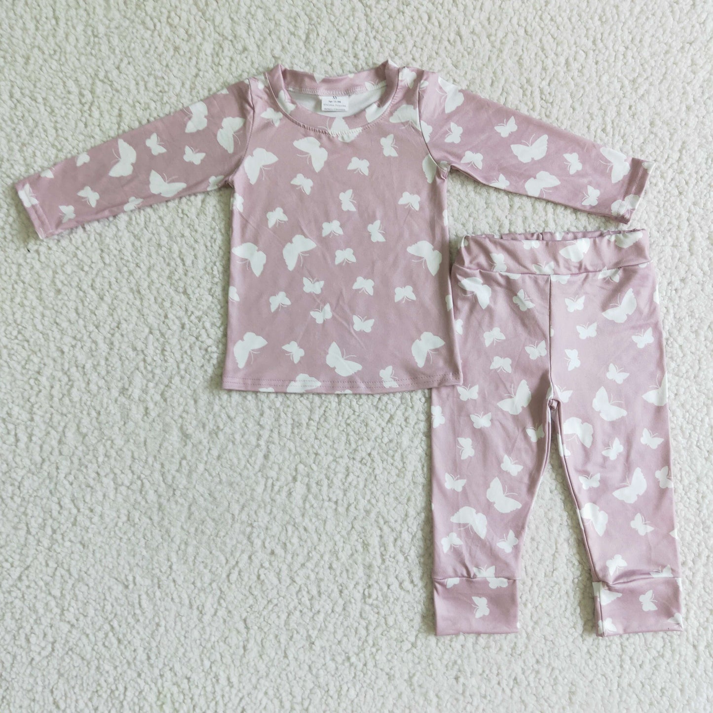 GLP0194 Pink Butterfly Girls Long Sleeve Pants Outfits