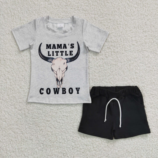 BSSO0192 Mama's Little Cowboy Black Boys Short Sleeve Shorts Outfits