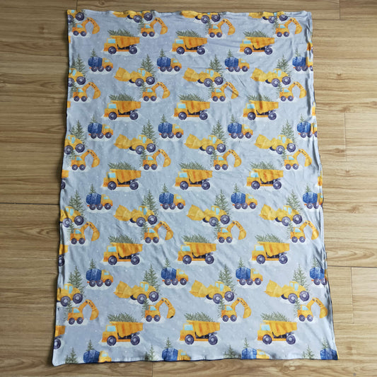 BL0029 Christmas Tree Blue Yellow Truck Car Print Blanket